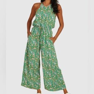 RVCA Petal Green Floral Jumpsuit (Small)